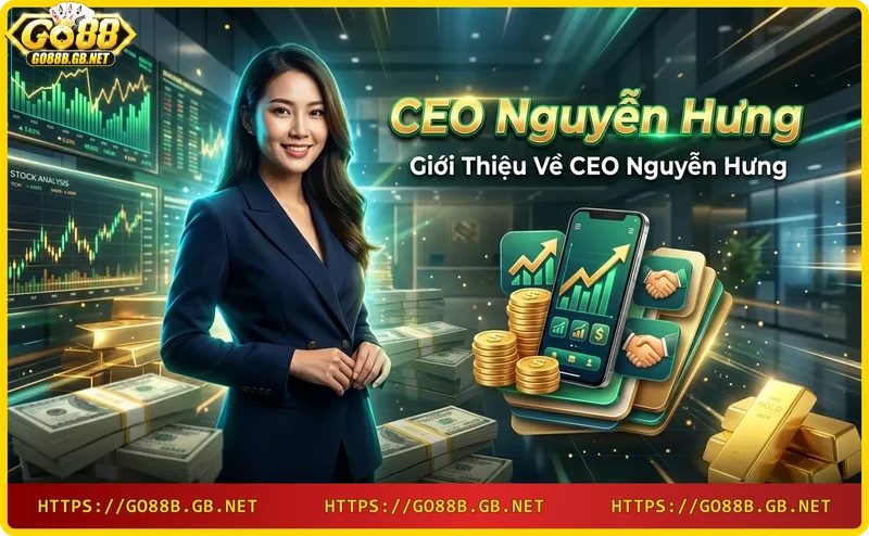 CEO Nguyễn Hưng thuyết trình chiến lược phát triển Go88 trong phòng họp hiện đại