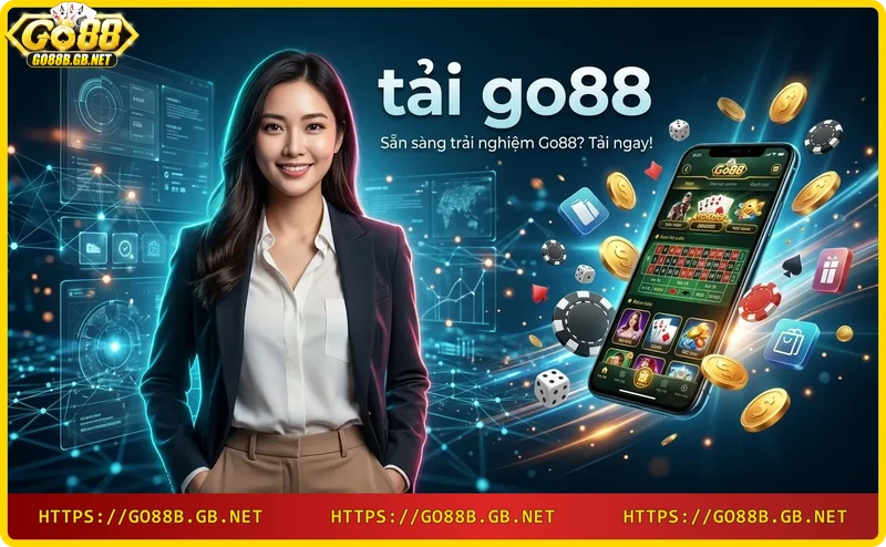 Hình ảnh CTA: người chơi với điện thoại hiển thị game Go88, sẵn sàng trải nghiệm.