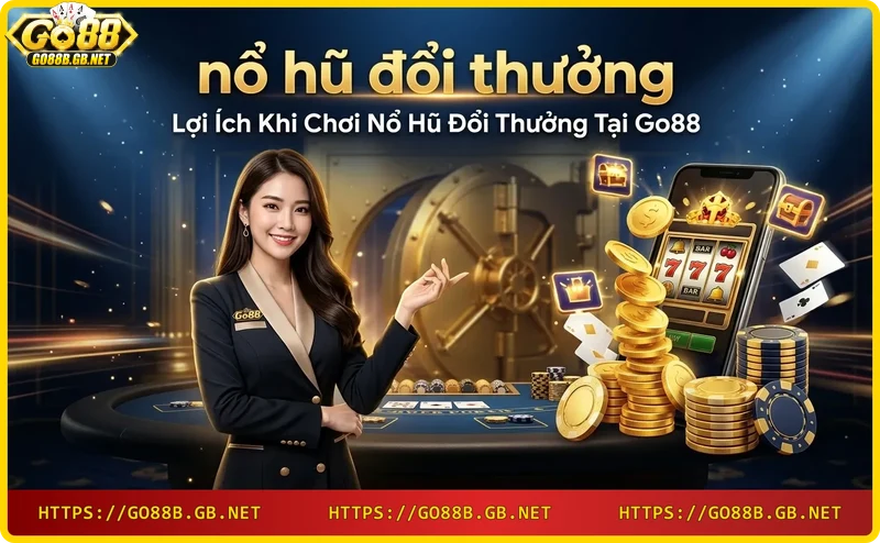Người nhận giải thưởng nổ hũ đổi thưởng với đồng xu jackpot vàng và biểu tượng slot