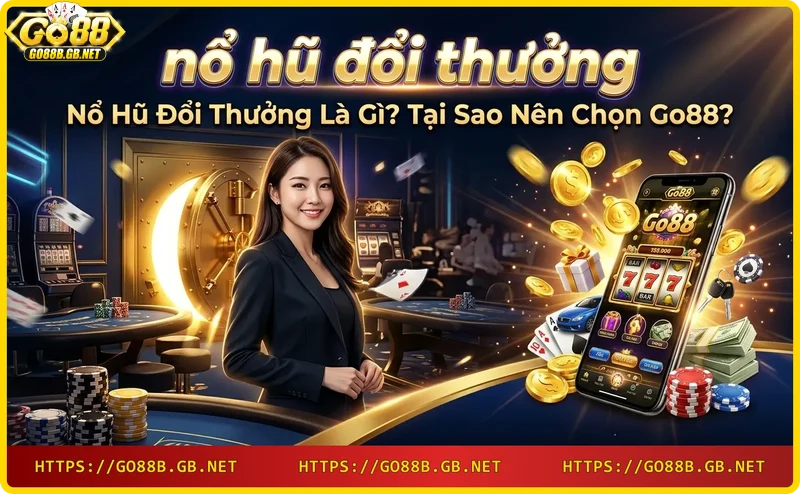 Vòng quay jackpot nổ hũ đổi thưởng với biểu tượng slot và tiền xu vàng
